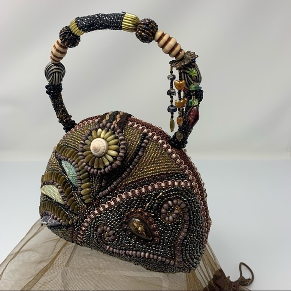 Beaded Boho Bag Evening Handbag Seashells Stones - Picture 7 of 9